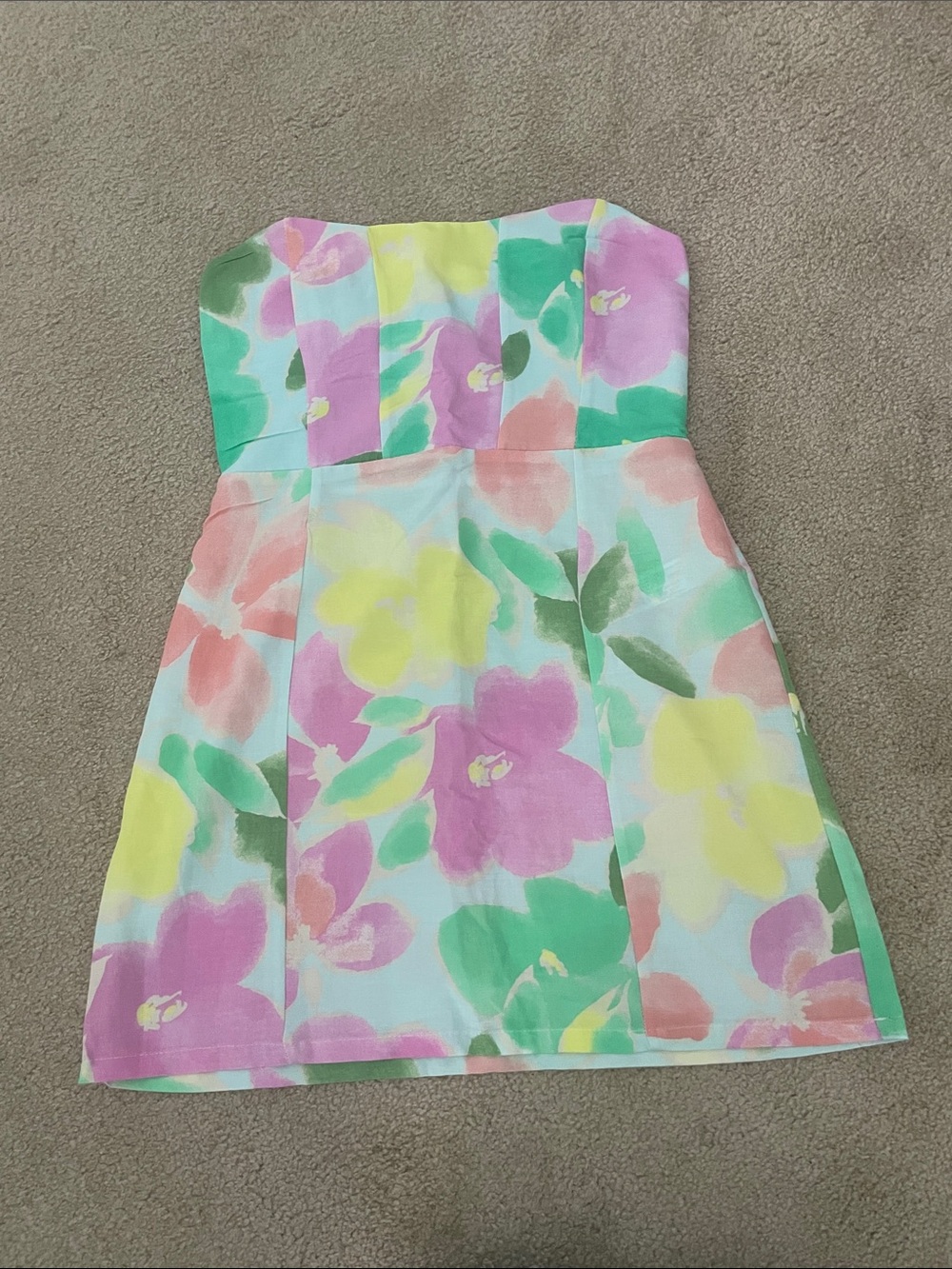 Girls Strapless Floral Party Dress in Pastel Rainbow